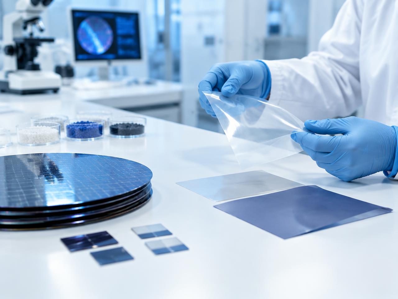 Material samples and silicon wafers in a lab